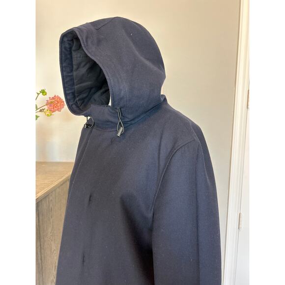 COS | Navy Blue Wool Blend Hooded Parka Coat | 38R - Picture 6 of 14